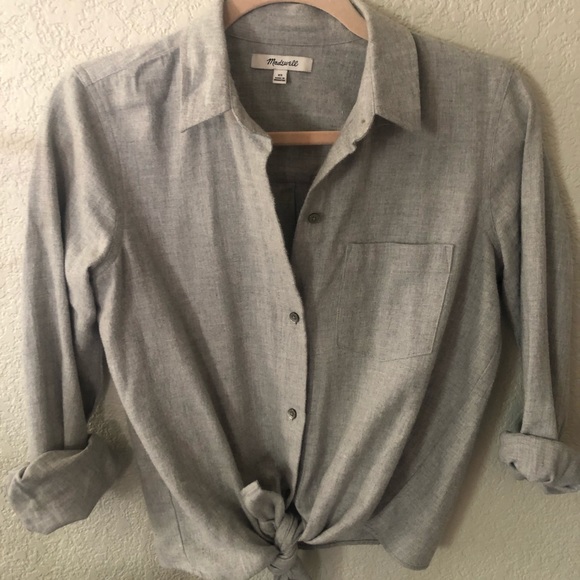 Madewell Tops - Madewell Gray Tie-Front Flannel Button Down